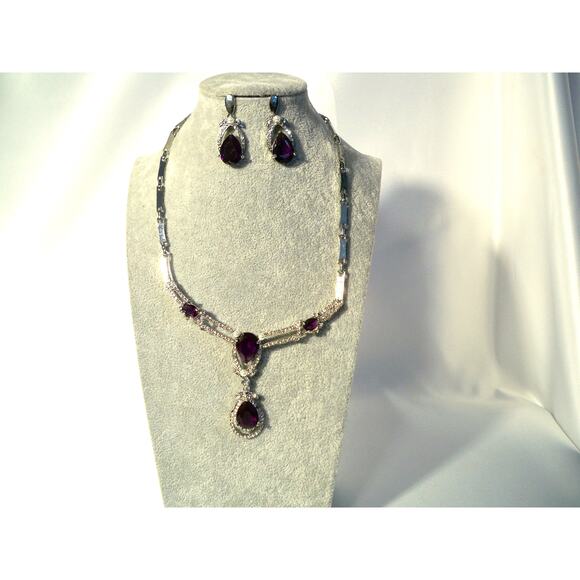 Purple 4pc MOB prom party formal dressy weddomng evening teardrop necklace set - Picture 1 of 10